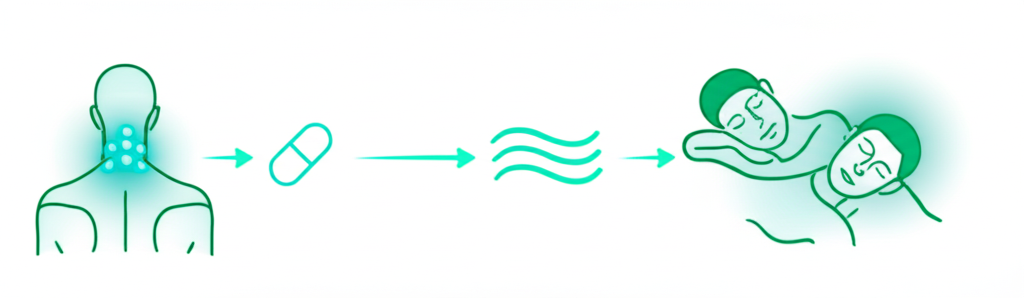 A person rubbing the back of their neck and head, showing tension headache symptoms, with a slightly hunched posture
