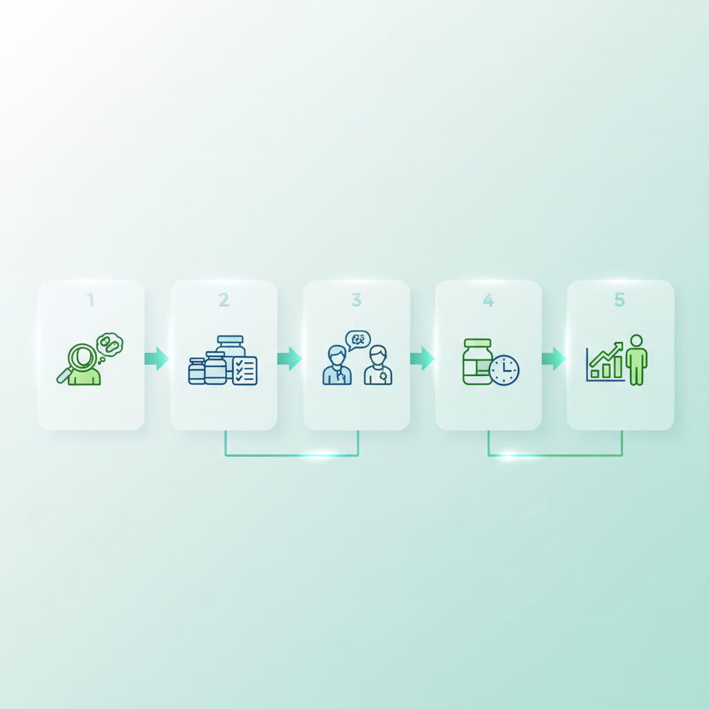 A variety of supplement bottles and capsules arranged neatly, suggesting options for nutritional support.