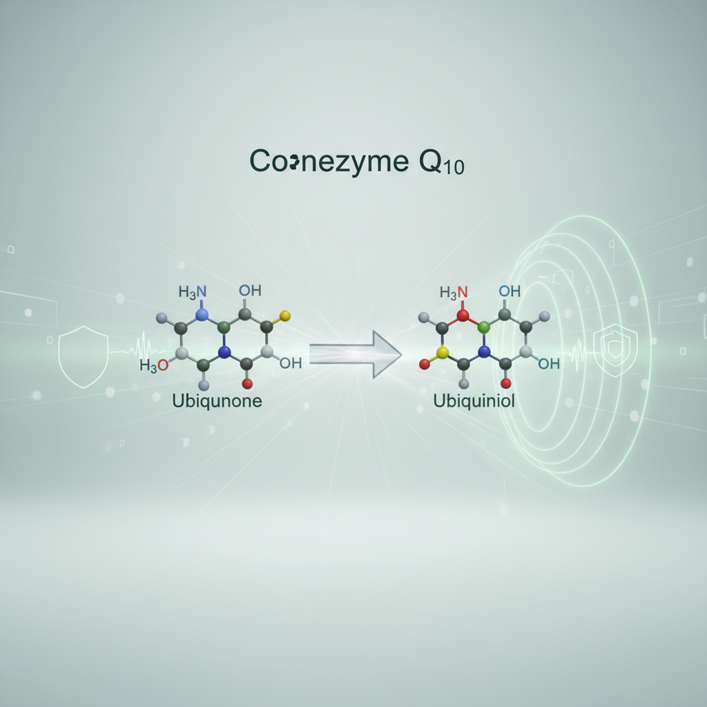Mitochondria producing energy with CoQ10 molecules