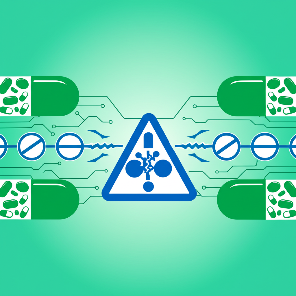A diagram showing different pathways of drug interaction within the human body, such as absorption in the gut, metabolism in the liver, and elimination by kidneys, with arrows indicating inhibitory or enhancing effects.