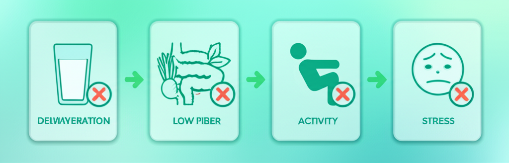 A diagram illustrating the human digestive system with areas of constipation highlighted
