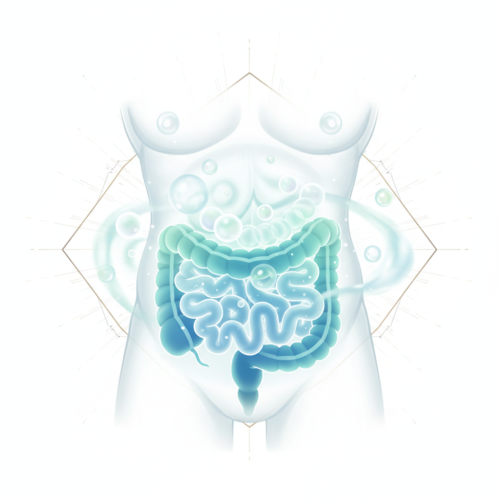 Diagram showing the digestive system with arrows indicating gas formation