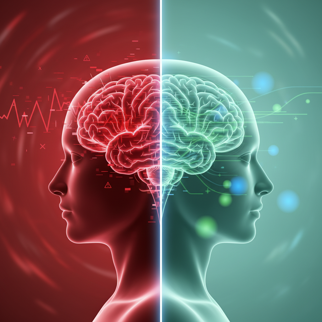 A person holding their head, illustrating different types of headaches with subtle visual cues for tension, migraine, and cluster headaches