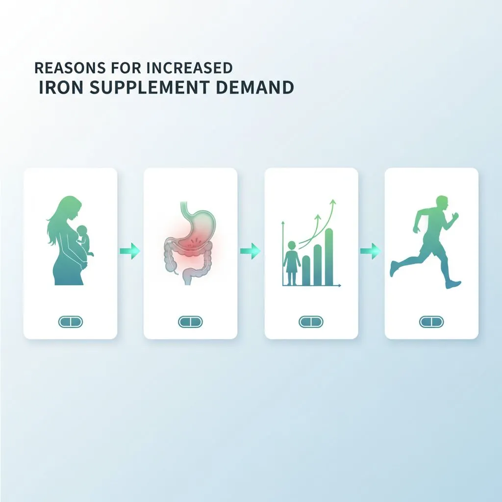 A visual guide showing different types of food and supplements, indicating 'take with' or 'avoid with' iron pills
