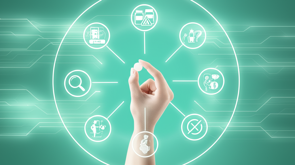 A checklist with a pen marking off items, next to a pill blister pack