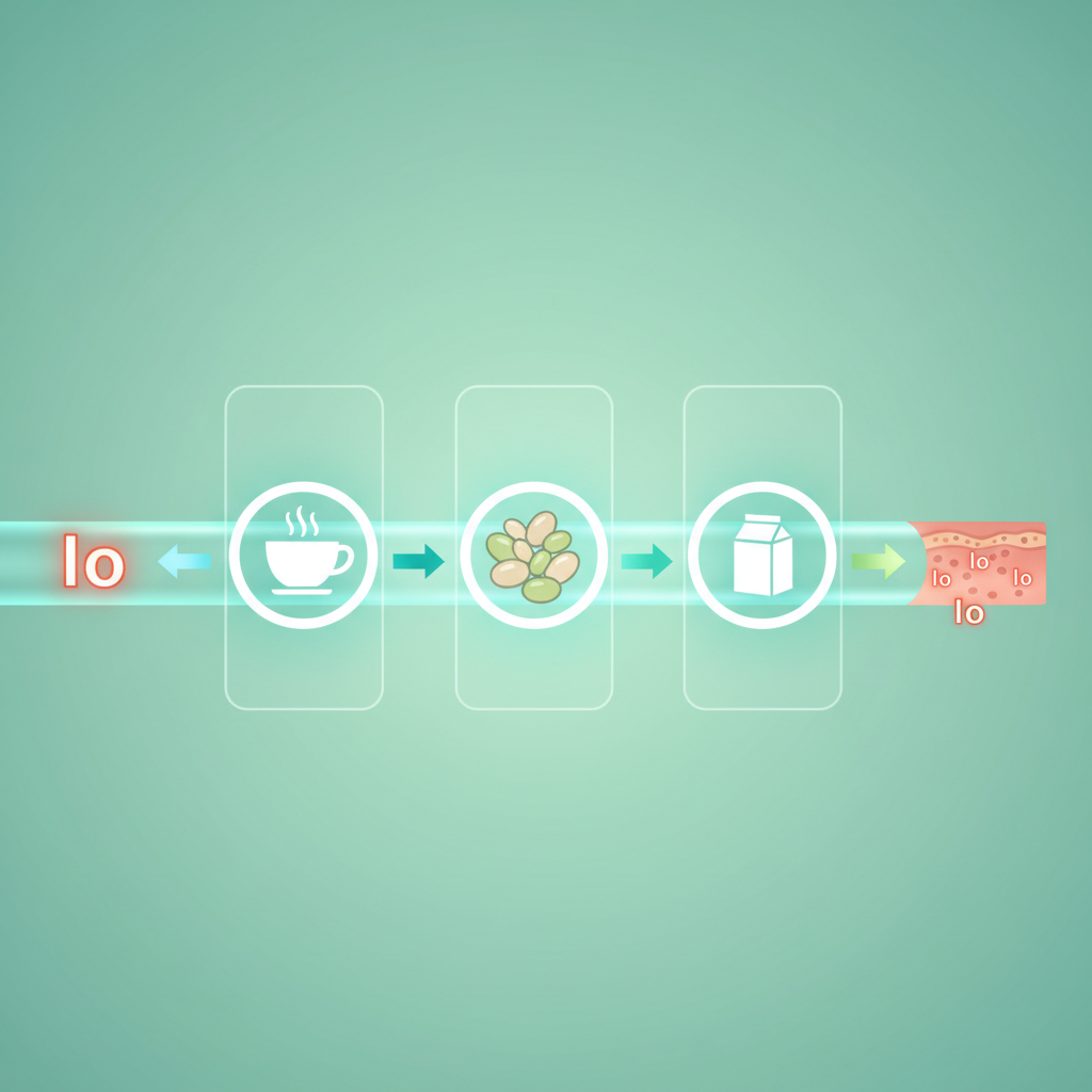 A balanced meal plate showing various iron-rich foods like red meat, spinach, and oranges for vitamin C