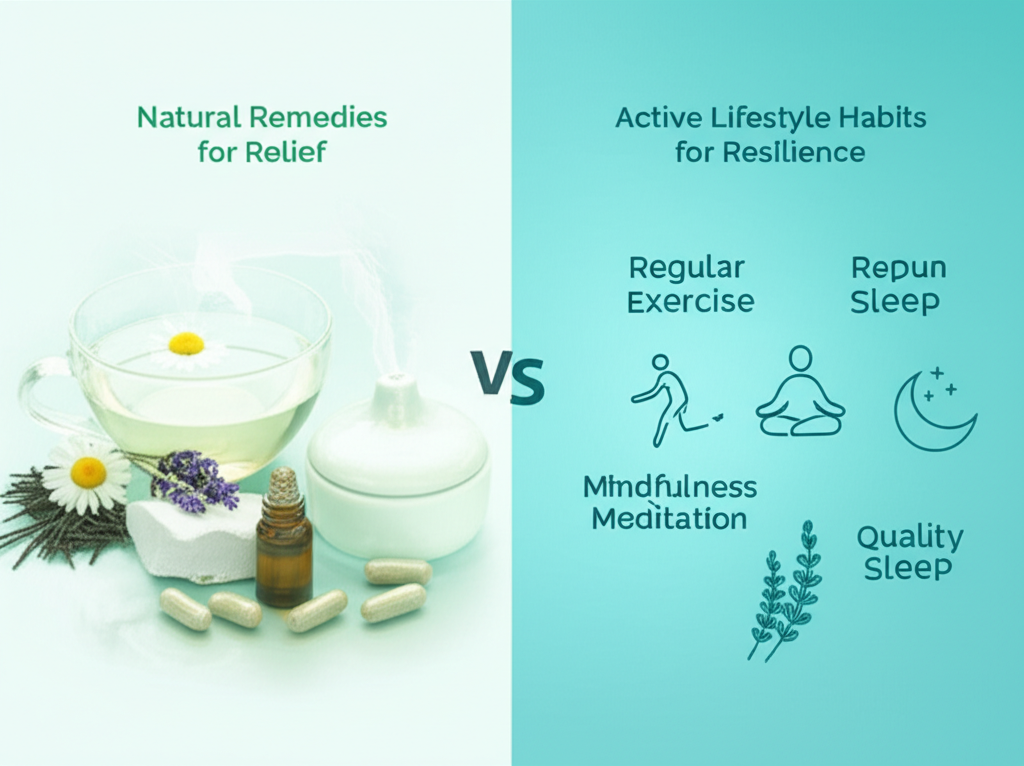 A person practicing mindfulness meditation in a peaceful outdoor setting, surrounded by nature.