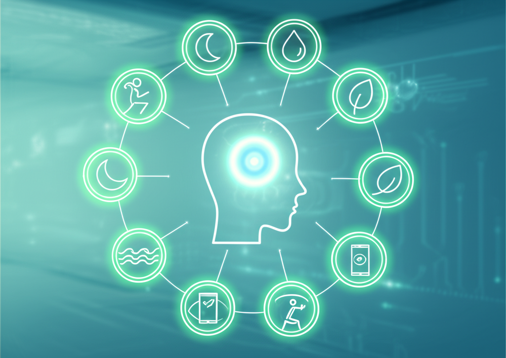 Various supplement bottles (magnesium, riboflavin, CoQ10) arranged neatly, implying health support