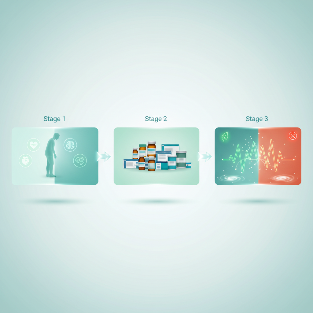 A diverse group of medicine pills in various colors and shapes, alongside a glass of water, illustrating multiple medications being taken