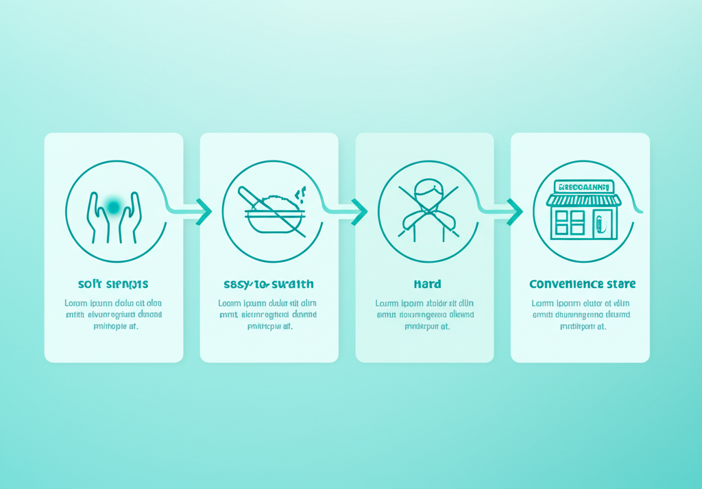 A person with a sore throat looking overwhelmed in a convenience store aisle, choosing soft foods.