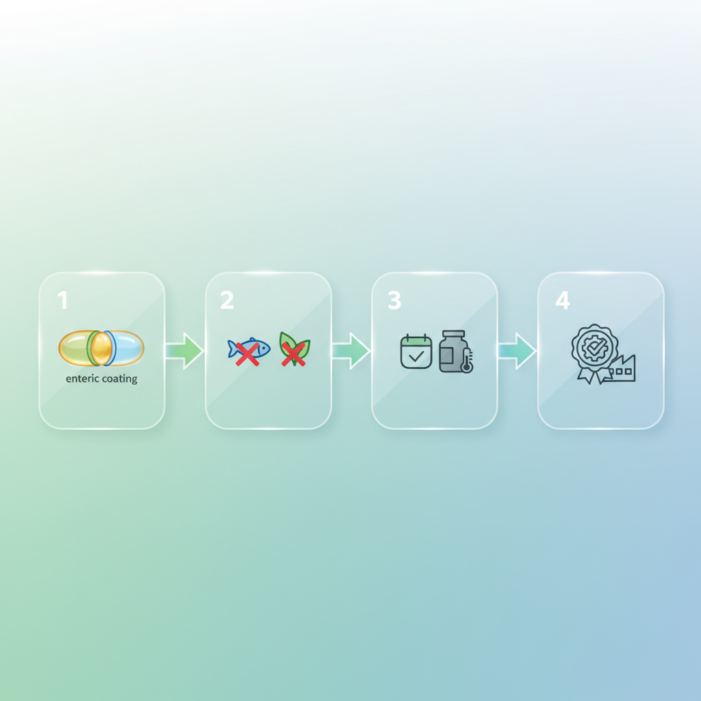 A magnifying glass inspecting a supplement bottle label, highlighting ingredients and certifications