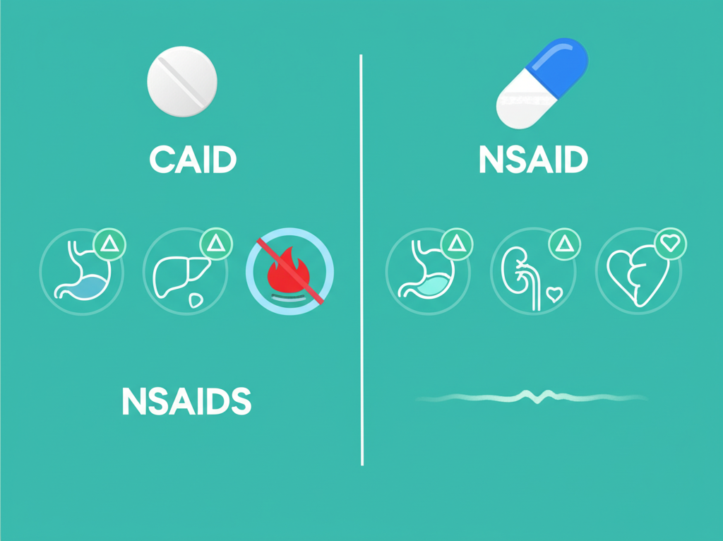 A flowchart showing decision points for choosing the right painkiller based on symptoms and health conditions
