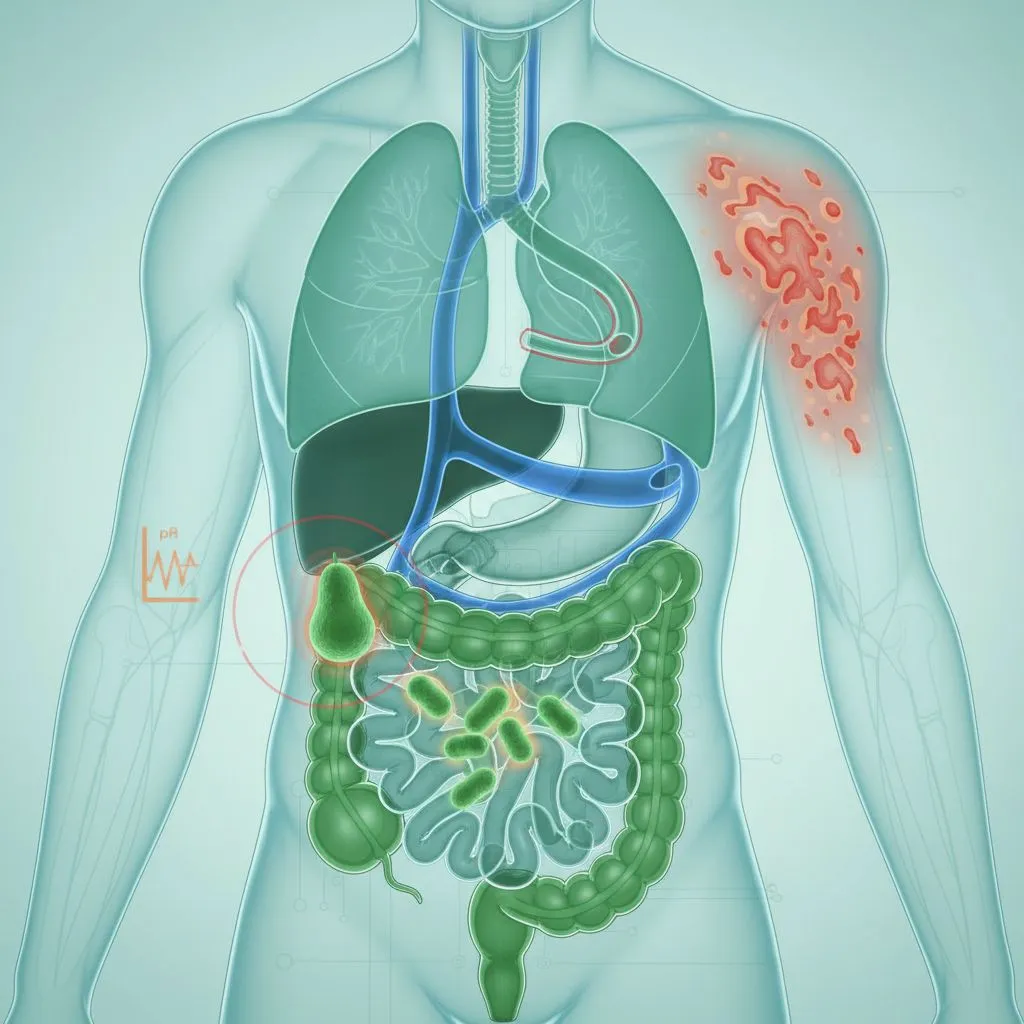 A person holding their stomach with a pained expression, illustrating digestive discomfort like bloating or cramps.
