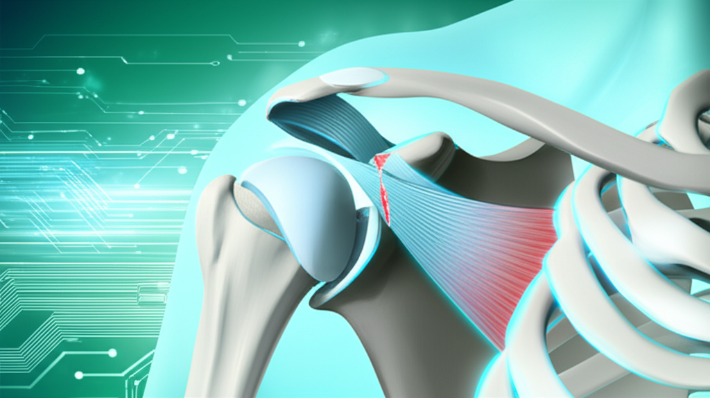 X-ray showing shoulder joint anatomy with highlighted problem areas