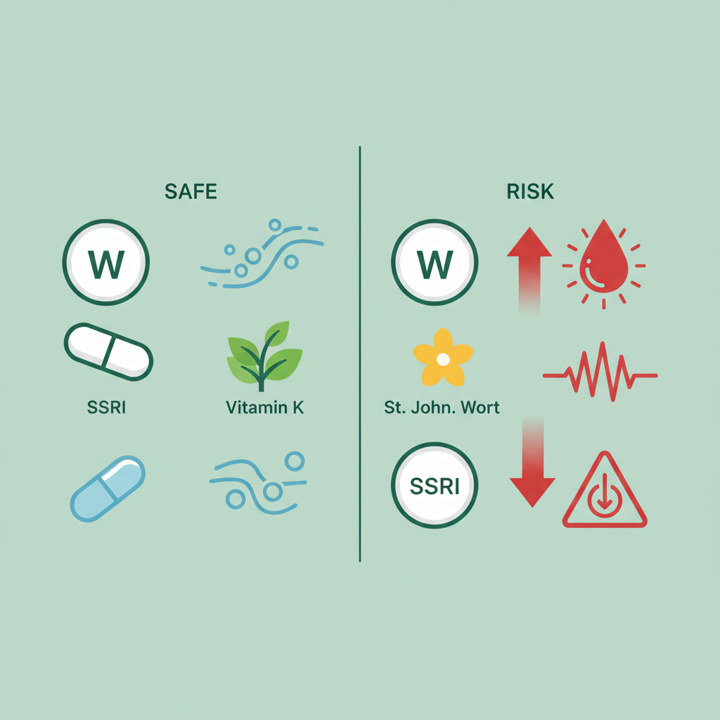 A diagram illustrating molecular interactions between a drug and a supplement, highlighting areas of potential conflict or enhancement.