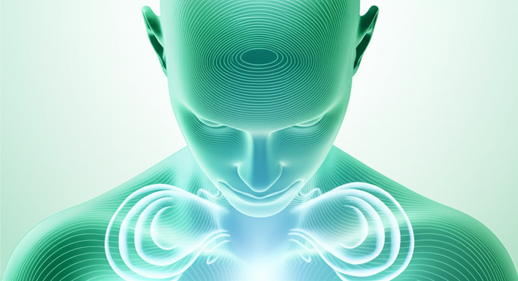 Person experiencing a tension headache, holding their head with a pained expression, showing pressure around the temples and forehead.